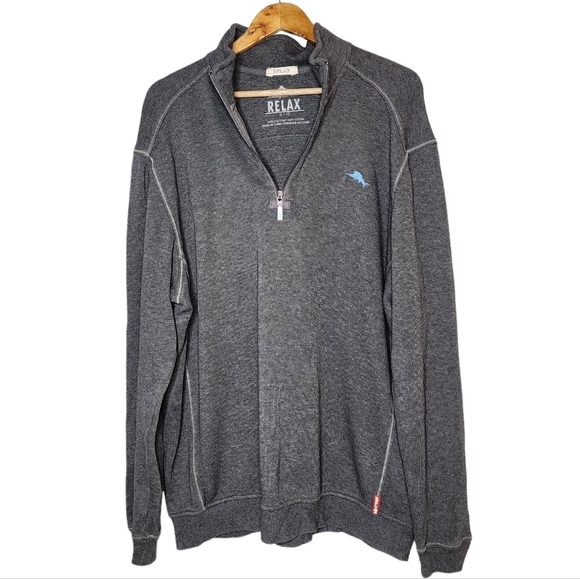 Tommy Bahama men's grey 1/4 zip sweater. - Picture 8 of 16